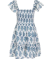 Rare Editions Big Girls Flutter Sleeve Blocked Floral Printed Dress