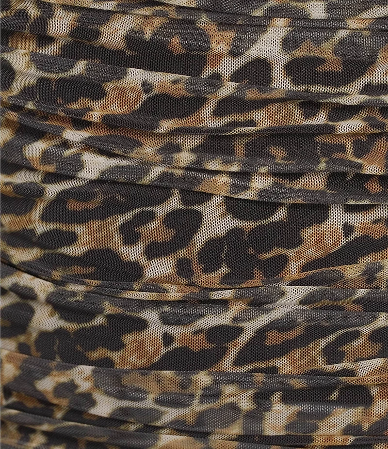 Jump Animal Printed Mesh Square Neck Long Sleeve Ruched Bodycon Dress