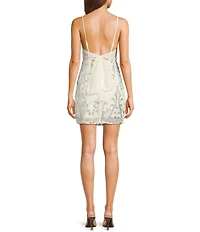 Jump Beaded Sequin Pattern V-Neck Spaghetti Strap Tulle Tie Back Dress