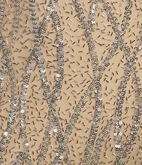 Jump Beaded Sequin Spaghetti Strap V-Neck Tulle Tie Back Gown