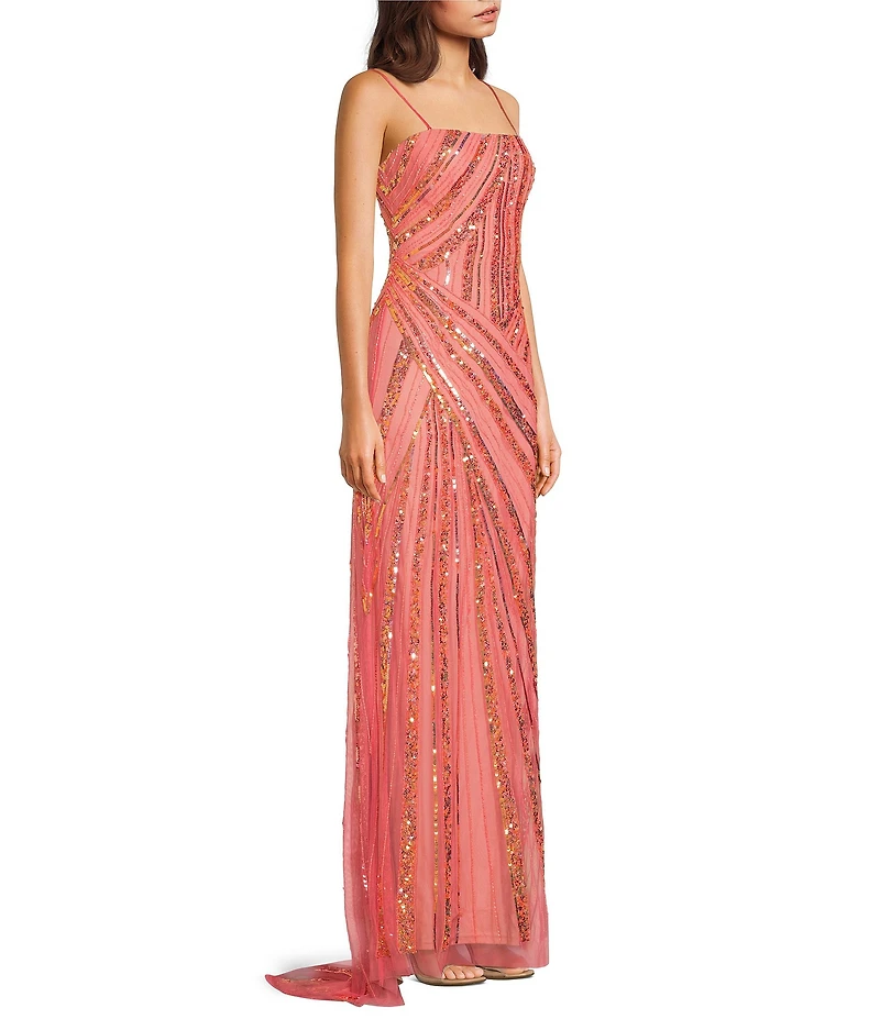 Jump Beaded Strapless Gown With Train