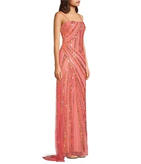 Jump Beaded Strapless Gown With Train