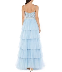 Jump Beaded Deep V-Neck Ruffle Tiered Ball Gown