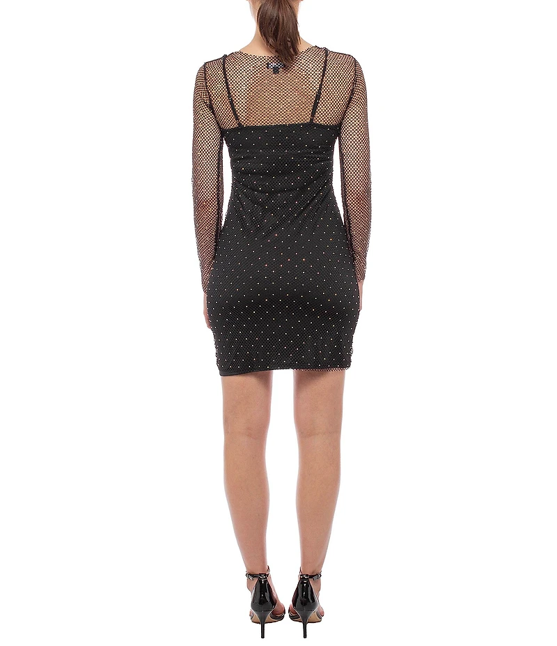 Jump Boat Neck Short Slim Sheer Sleeve Dress