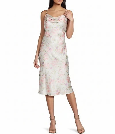 Jump Floral Printed Cowl Neck Midi Dress