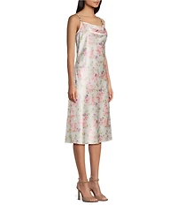 Jump Floral Printed Cowl Neck Midi Dress