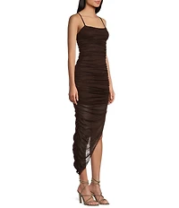 Jump Glitter Ruched Asymmetrical Hem Bodycon Dress