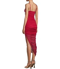 Jump Glitter Ruched Asymmetrical Hem Bodycon Dress