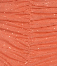 Jump Glitter Square Neck Ruched Long Sleeves With Ties At Hemline Dress