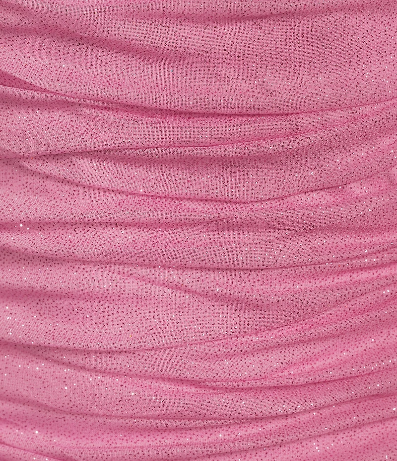 Jump Glitter Square Neck Ruched Long Sleeves With Ties At Hemline Dress