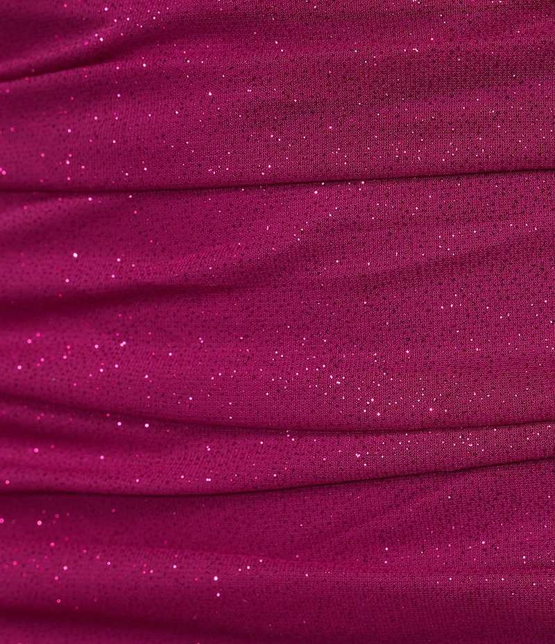Jump Glitter Square Neck Ruched Long Sleeves With Ties At Hemline Dress