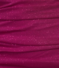 Jump Glitter Square Neck Ruched Long Sleeves With Ties At Hemline Dress