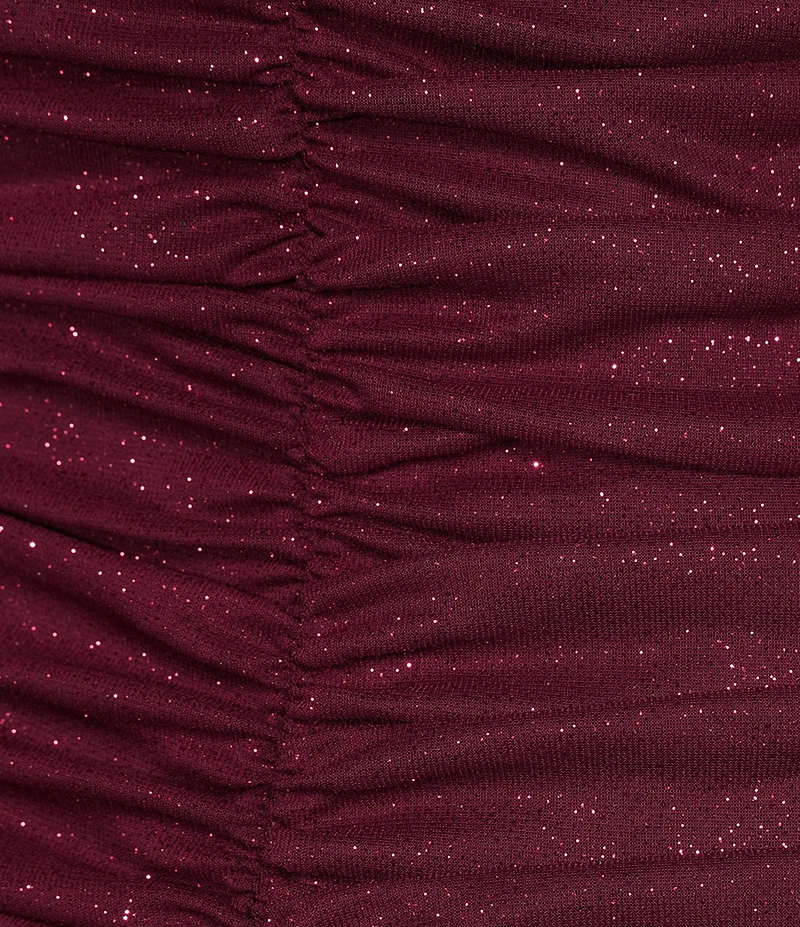 Jump Glitter Square Neck Ruched Long Sleeves With Ties At Hemline Dress