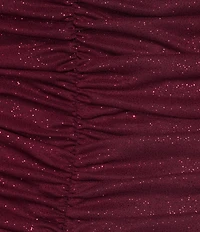 Jump Glitter Square Neck Ruched Long Sleeves With Ties At Hemline Dress