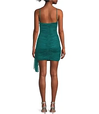 Jump Glitter Square Neck Spaghetti Strap Ruched Dress