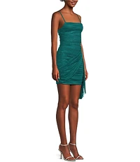 Jump Glitter Square Neck Spaghetti Strap Ruched Dress