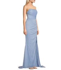 Jump Glitter Strapless Lace Up Back Side Sash Gown