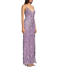 Jump Illusion Beaded Detail V-Neck Spaghetti Strap Side Slit Gown