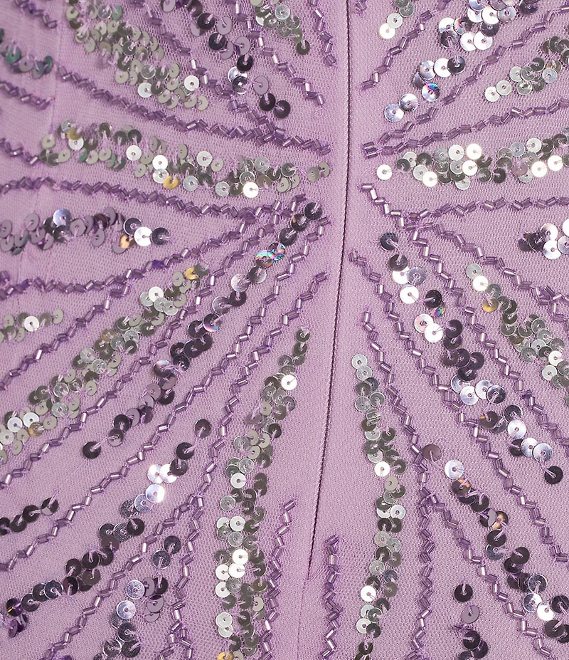 Jump Illusion Beaded Detail V-Neck Spaghetti Strap Side Slit Gown