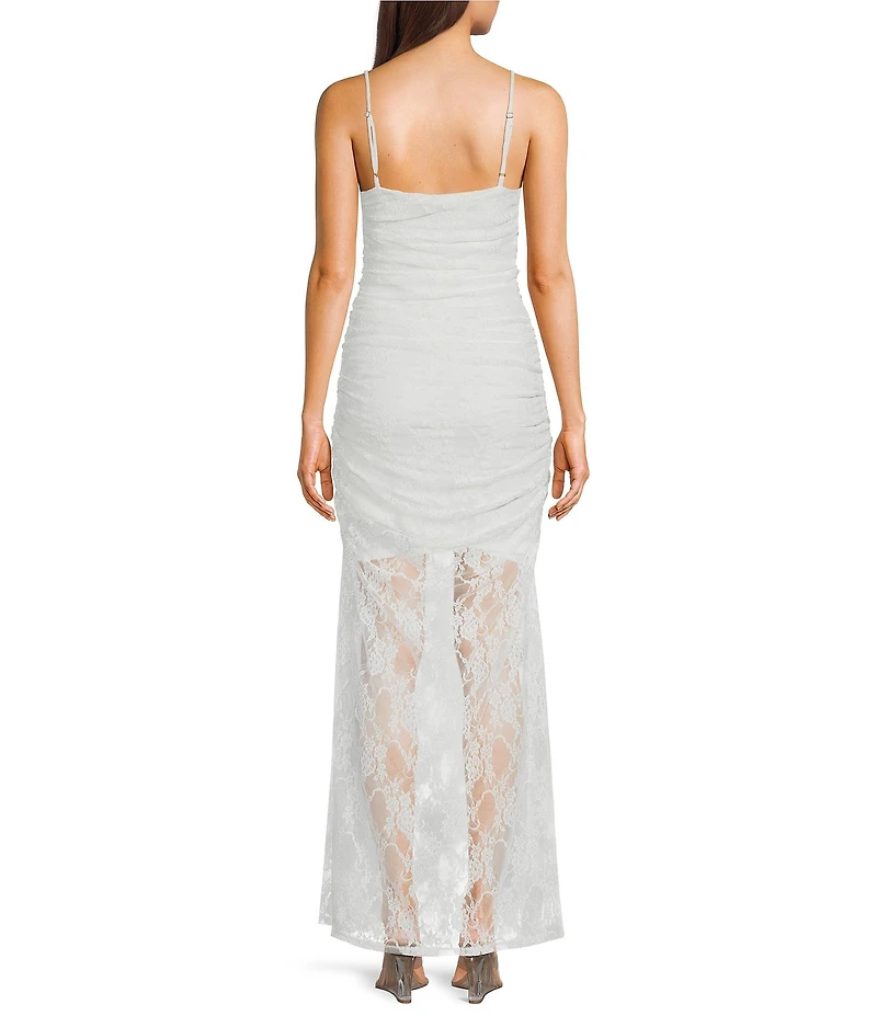 Jump Lace Illusion Overlay Shirred Maxi Dress