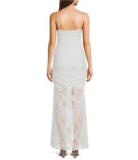 Jump Lace Illusion Overlay Shirred Maxi Dress