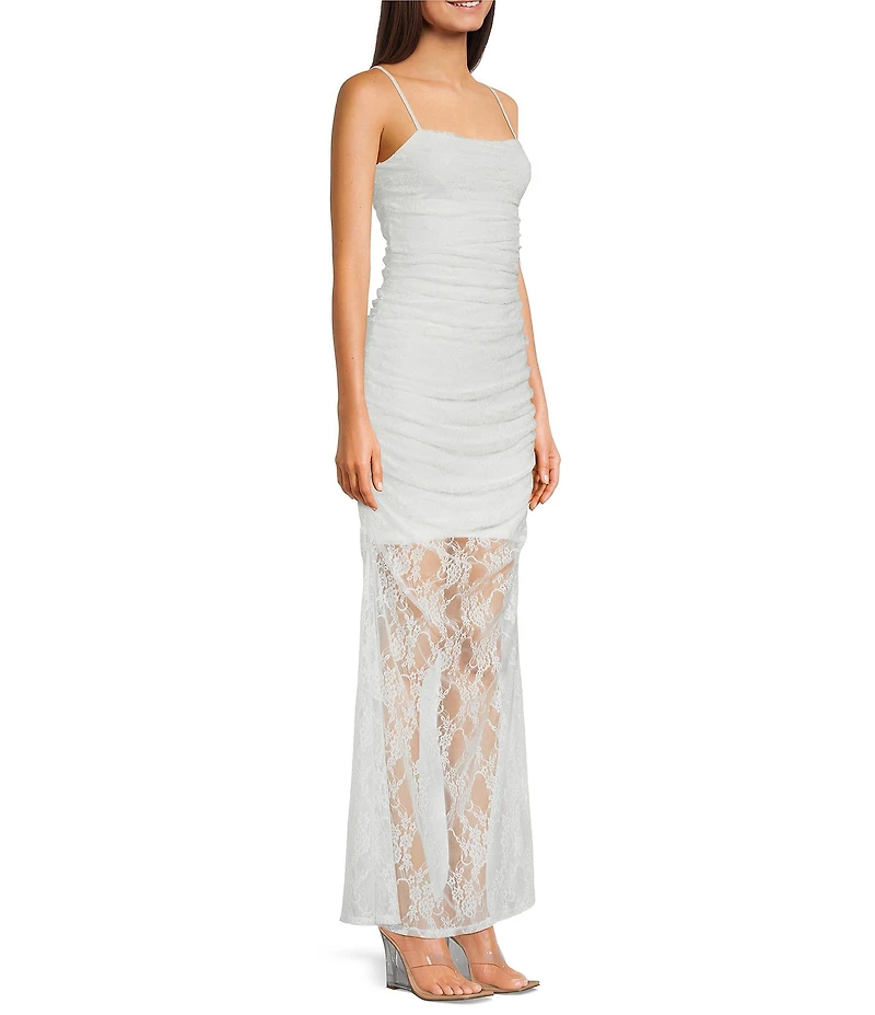 Jump Lace Illusion Overlay Shirred Maxi Dress