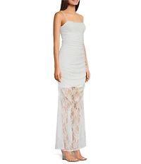 Jump Lace Illusion Overlay Shirred Maxi Dress