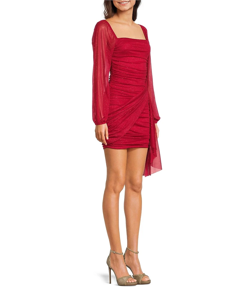 Jump Long Sleeve Square Neck Ruched Drape Detail Dress