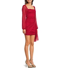 Jump Long Sleeve Square Neck Ruched Drape Detail Dress
