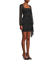 Jump Long Sleeve Square Neck Ruched Drape Detail Dress