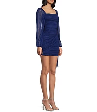 Jump Long Sleeve Square Neck Ruched Drape Detail Dress