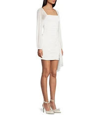 Jump Long Sleeve Square Neck Ruched Drape Detail Dress