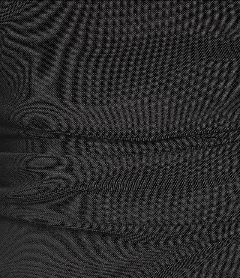 Jump Mesh Mock Neck Sleeveless Shirred Side Slit Dress