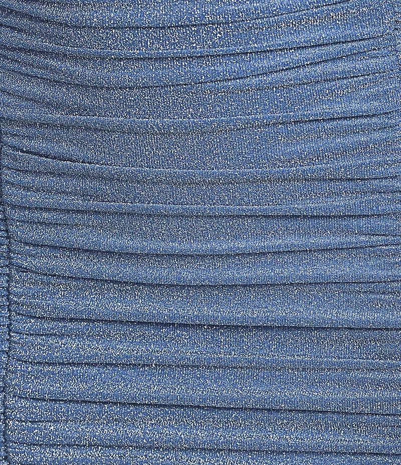 Jump Metallic Knit Square Neck Puff Sleeve Ruched Dress