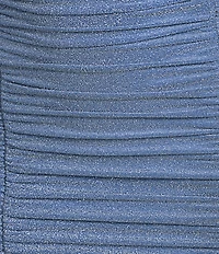 Jump Metallic Knit Square Neck Puff Sleeve Ruched Dress