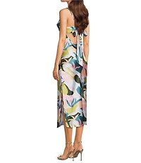 Jump Printed Satin Cowl Neck Tie Back Midi Dress