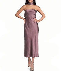 Jump Satin Strapless Scarf Midi Dress