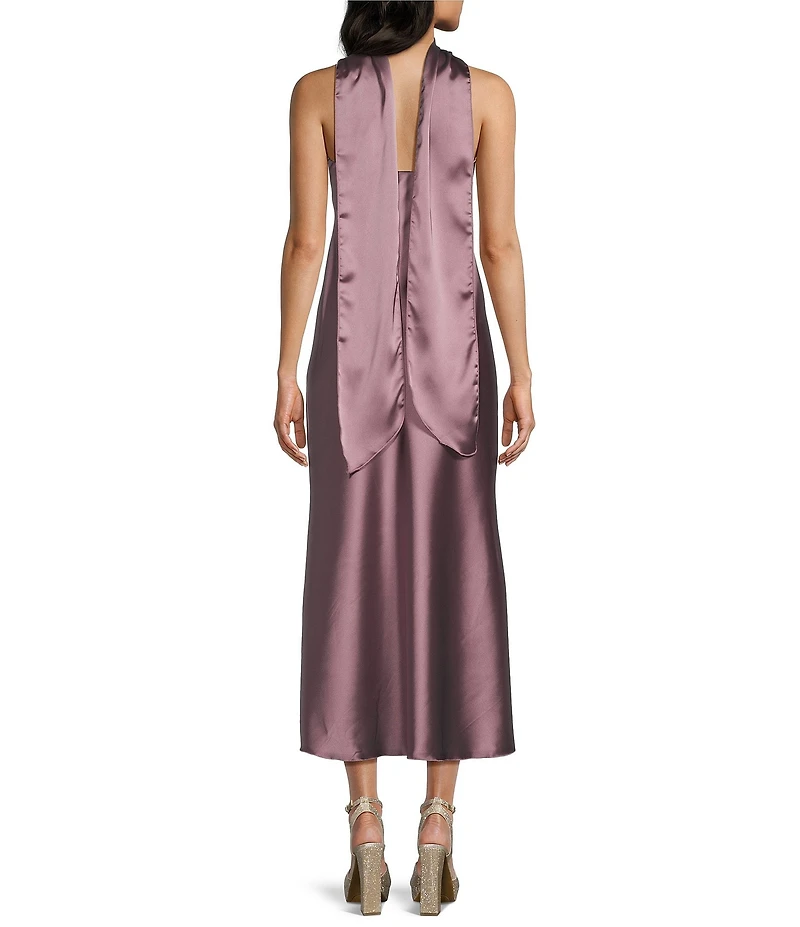 Jump Satin Strapless Scarf Midi Dress