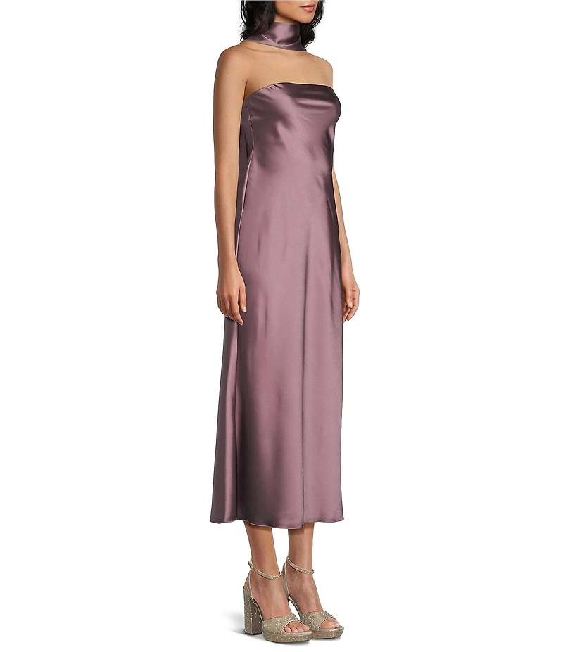 Jump Satin Strapless Scarf Midi Dress