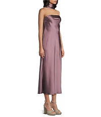 Jump Satin Strapless Scarf Midi Dress