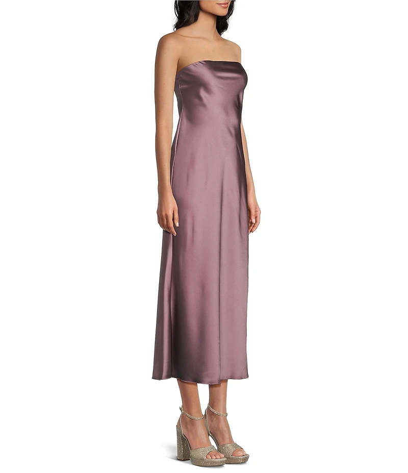 Jump Satin Strapless Scarf Midi Dress