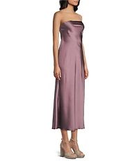 Jump Satin Strapless Scarf Midi Dress