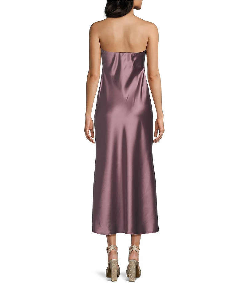 Jump Satin Strapless Scarf Midi Dress