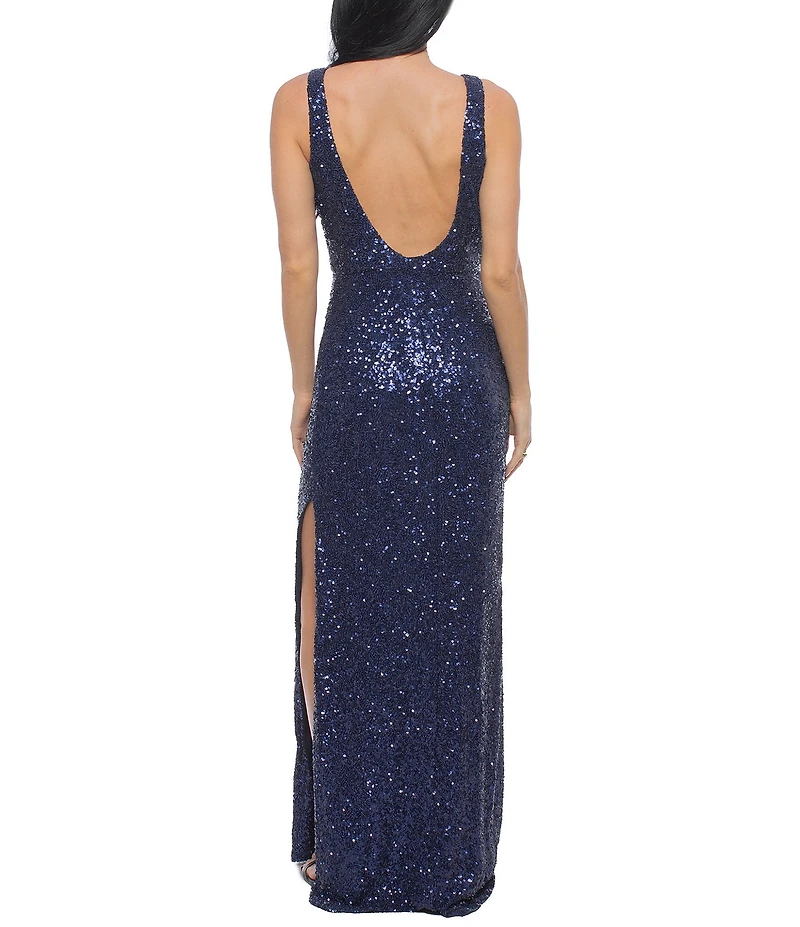 Jump Scoop Neck Sleeveless Sequin Side Slit Gown
