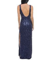 Jump Scoop Neck Sleeveless Sequin Side Slit Gown