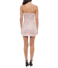 Jump Sleeveless 3D Floral Sequin Mesh Mini Dress