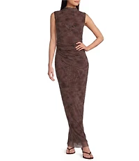 Jump Sleeveless Floral Printed Lace Mock Neck Maxi Dress