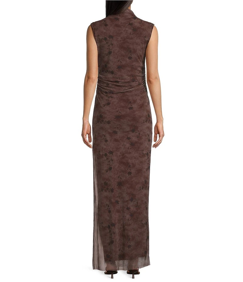 Jump Sleeveless Floral Printed Lace Mock Neck Maxi Dress