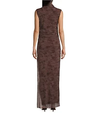 Jump Sleeveless Floral Printed Lace Mock Neck Maxi Dress