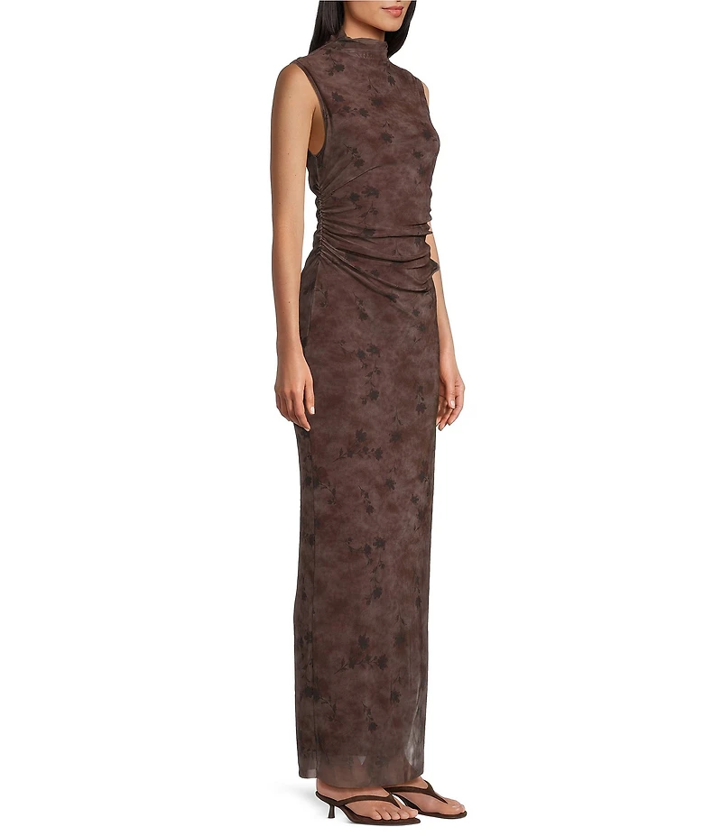 Jump Sleeveless Floral Printed Lace Mock Neck Maxi Dress